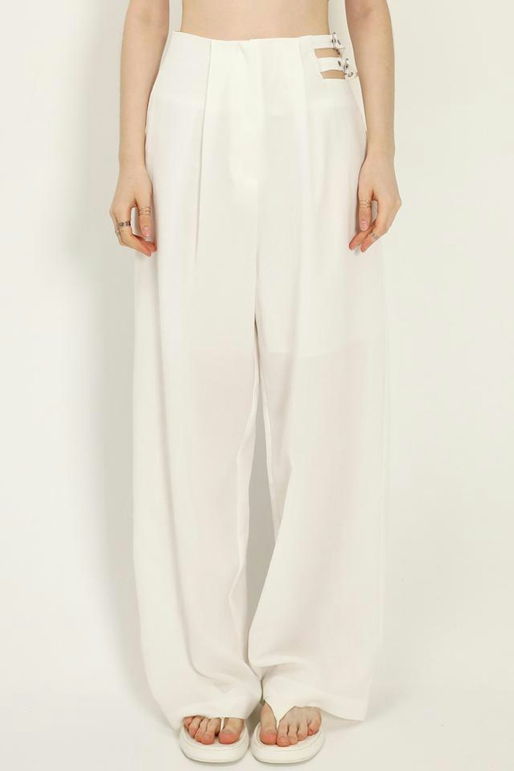 Wide Leg Pants w/Side Belt
