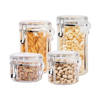 Oggi Clear Canister Set with Clamp Lids & Spoons (4 Pieces)