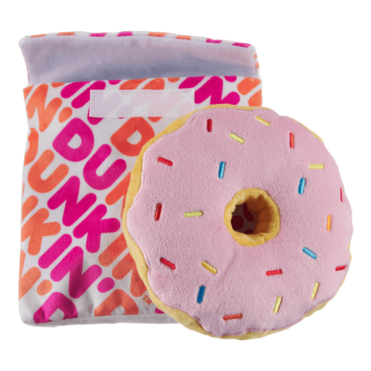 You can get Bark's Dunkin' dog toys at participating Dunkin' locations.