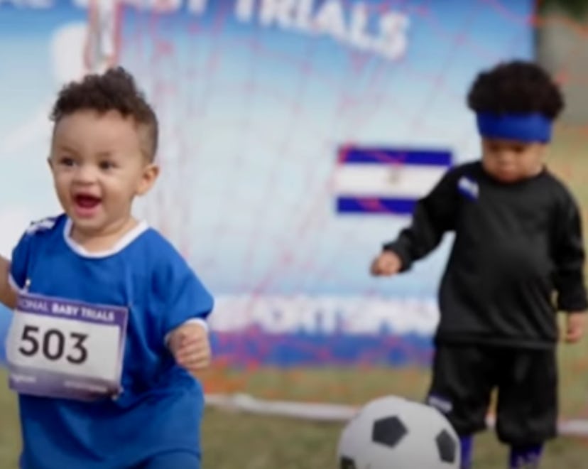 Usain Bolt offered helpful commentary to babies in Olympic-like trials.