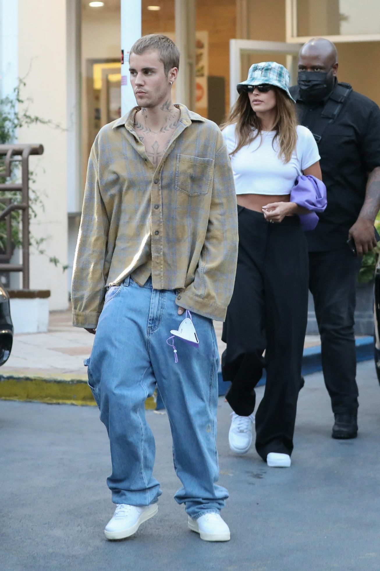 Justin and Hailey Bieber have dinner at Sushi Park in West Hollywood.