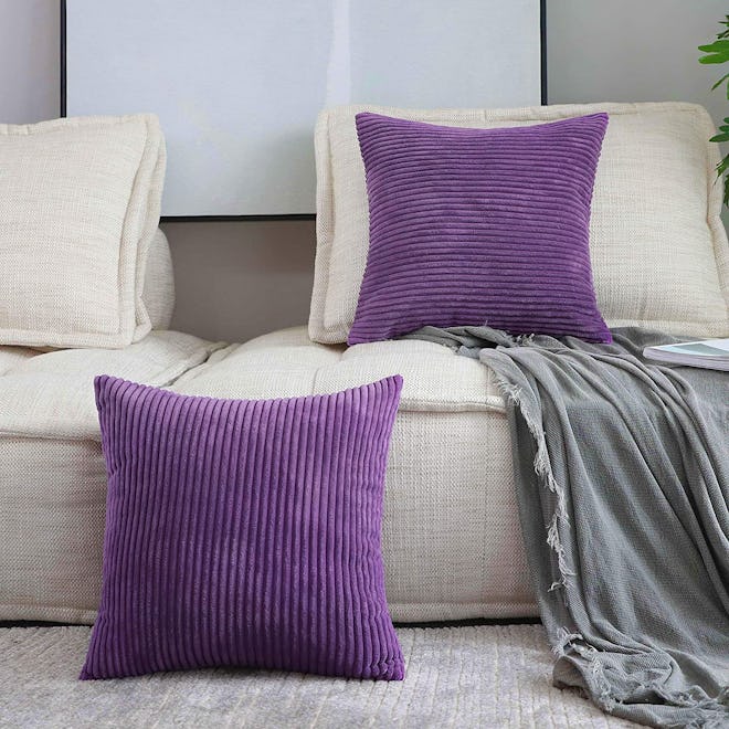 Home Brilliant Striped Velvet Corduroy Throw Pillow Covers (Set of 2)