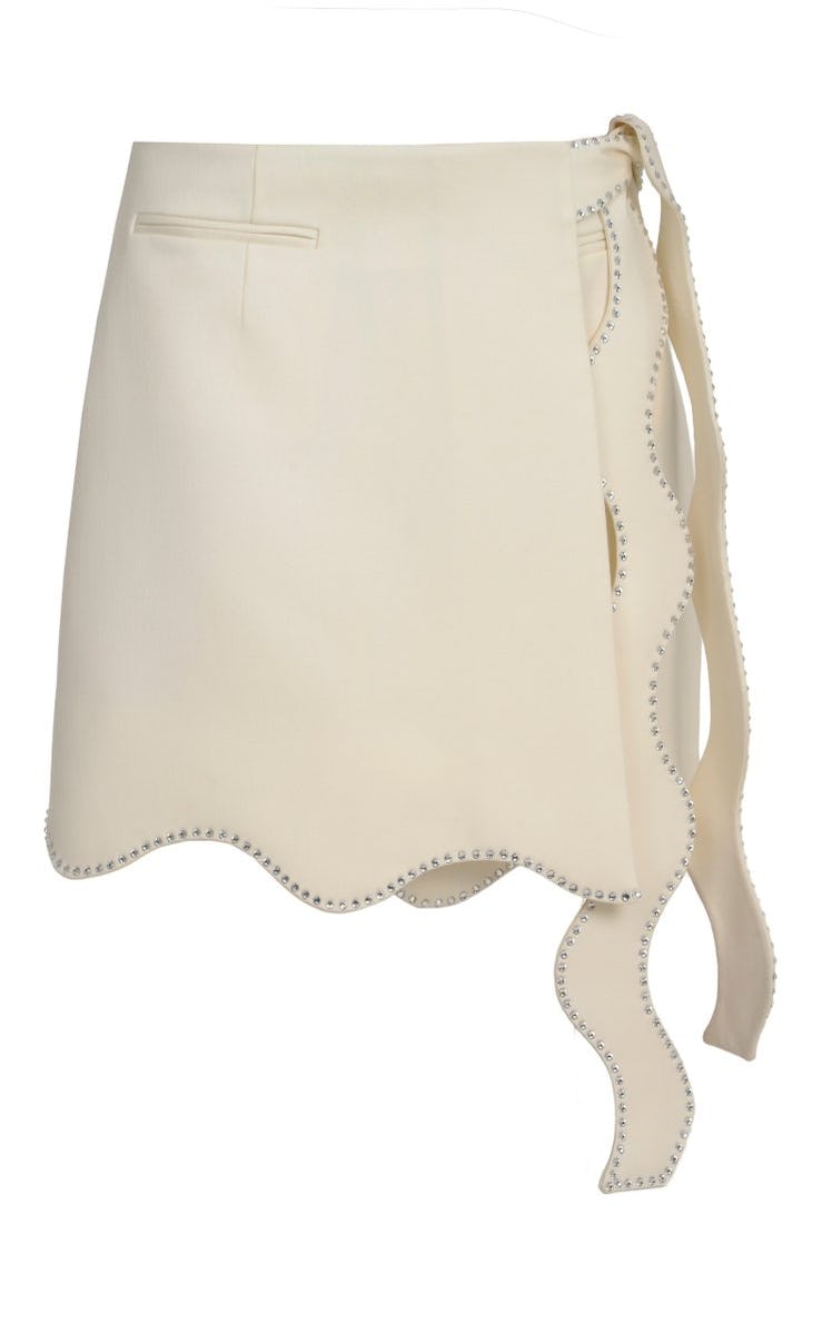 Wavy crystal-trimmed wool miniskirt from Mach & Mach, available to shop on Moda Operandi.