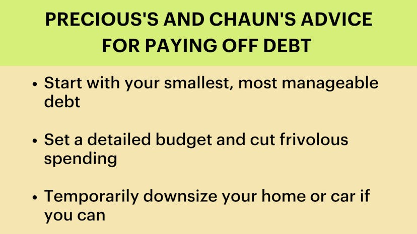 Three pieces of advice to pay off debt, start with smallest one, plan a budget and downsize home or ...