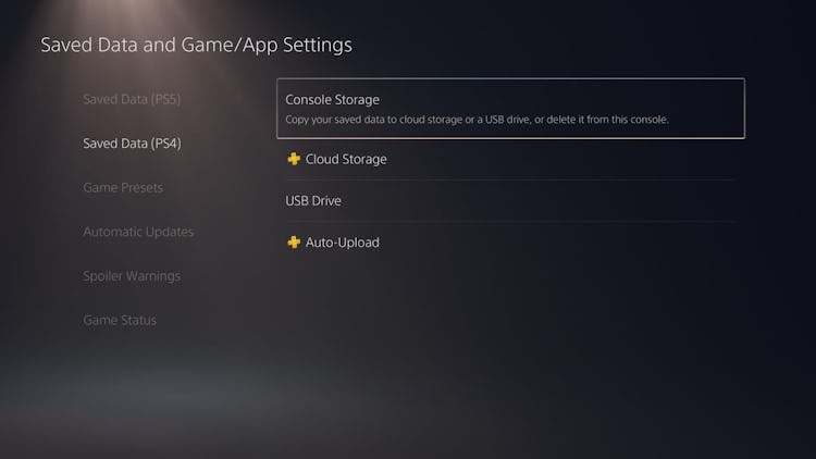 Screenshot of the PS5 settings app