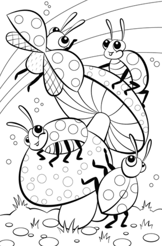 ladybug and mushrooms coloring page