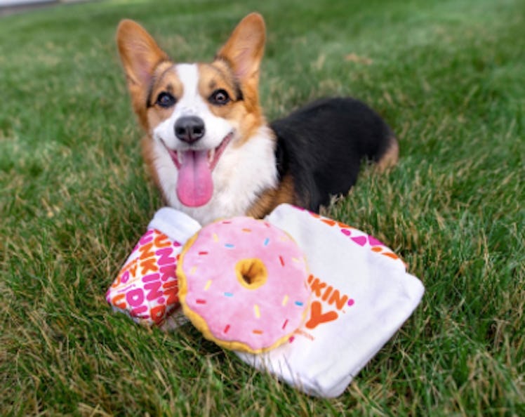 You can get Bark's Dunkin' dog toys at participating Dunkin' locations.