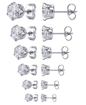 Jstyle Stainless Steel Zirconia Stud Earring (6 Pairs)