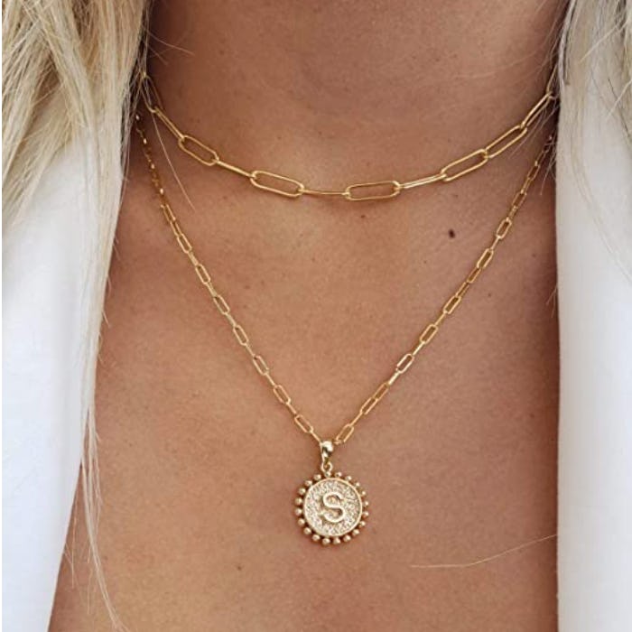 Yoosteel Gold Coin Initial Necklace