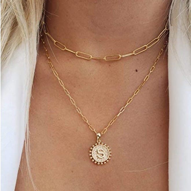 Yoosteel Gold Coin Initial Necklace