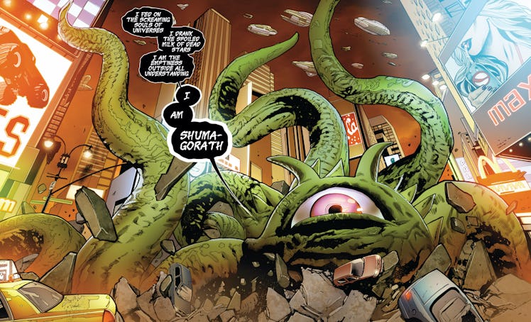 Shuma-Gorath monologuing in Mighty Avengers Vol. 2 #2