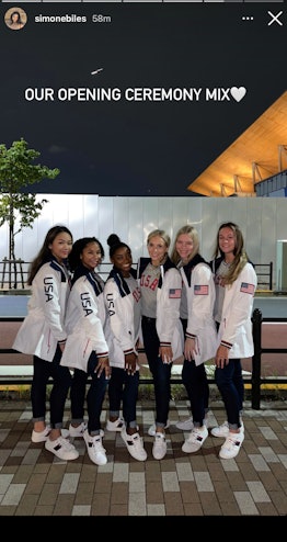 Simone Biles and her Team USA gymnastics teammates celebrated the 2021 Olympic opening ceremony in t...