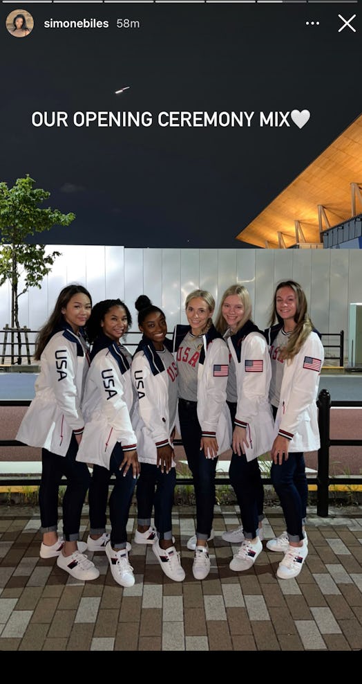 Simone Biles and her Team USA gymnastics teammates celebrated the 2021 Olympic opening ceremony in t...