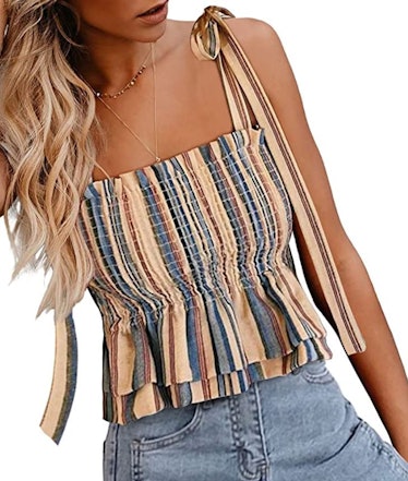 CILKOO Frill Smocked Crop Tank