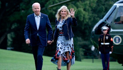 The Bidens returning to the White House from a weekend at Camp David. 