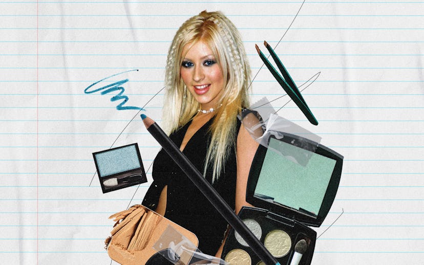 Blonde girl with heavy makeup around her eyes representing beauty fails of 2000s together with makeu...