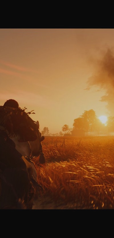 jin riding a horse toward sunset in screenshot from ghost of tsushima director's cut