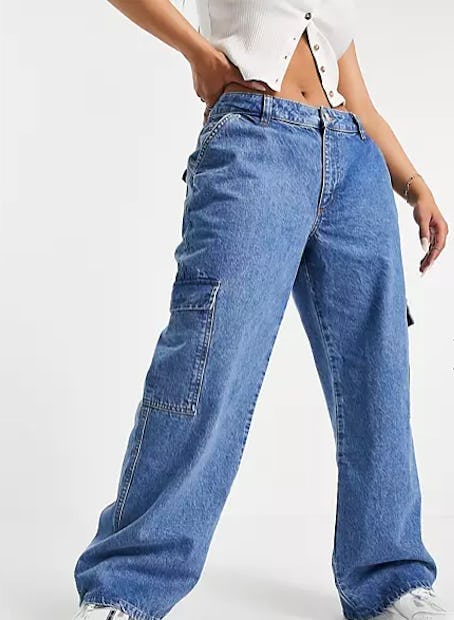 ASOS DESIGN Hourglass organic cotton blend low rise 'super relaxed' dad jeans with patch pockets in ...