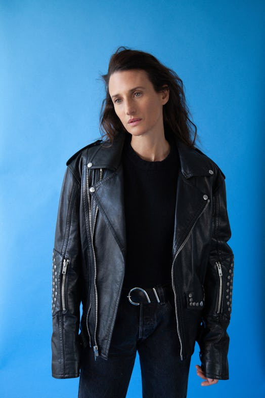 camille cottin in a leather jacket