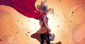 The Mighty Thor turns away from the sun as depicted on the cover of Thor Vol. 4 #5