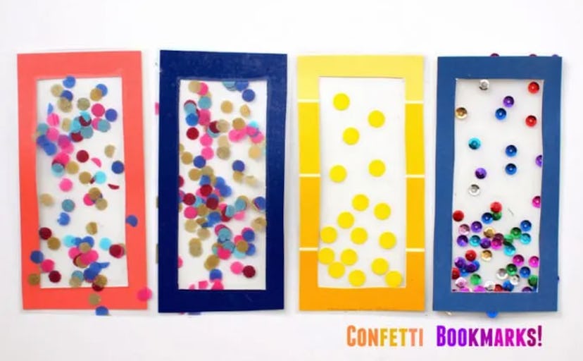Confetti bookmarks are an easy DIY construction paper craft to make with kids.