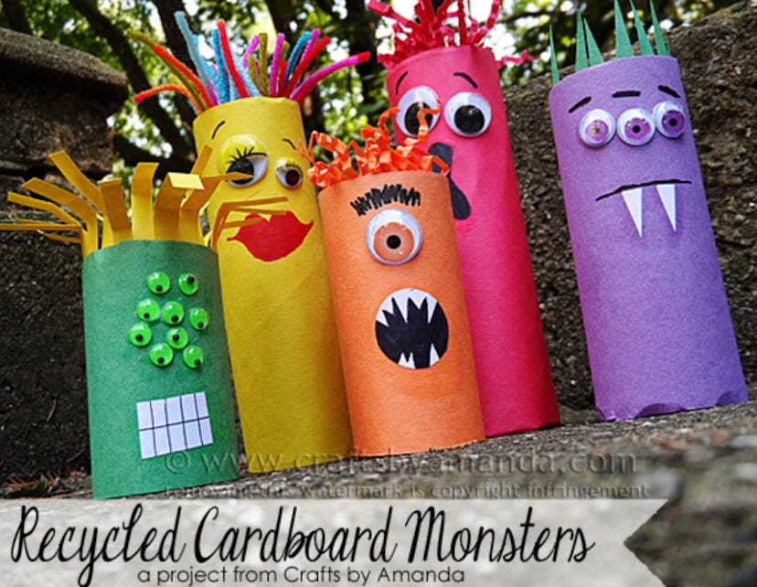 Make these fun cardboard tube monster crafts from construction paper. 