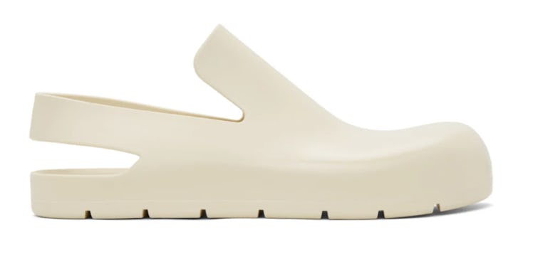 Bottega Veneta's white rubber slingback slippers. 