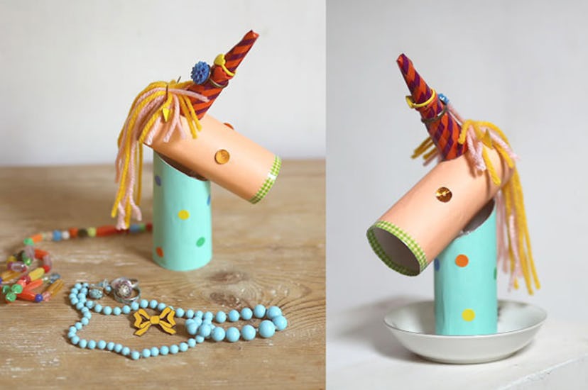 A unicorn ring holder is a fun construction paper craft to make.