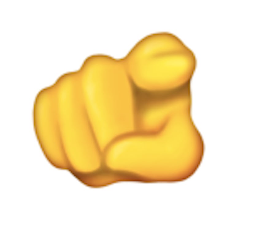 An index finger pointing at the recipient is one of the new 2021 emojis.