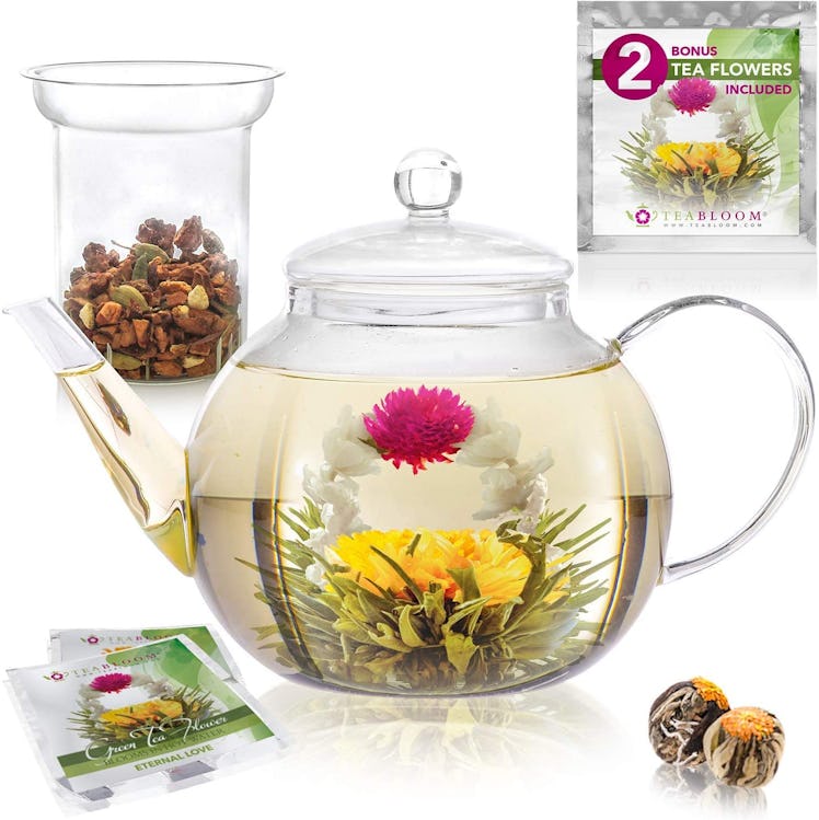 Teabloom Stovetop & Microwave Safe Glass Teapot (4 Pieces)