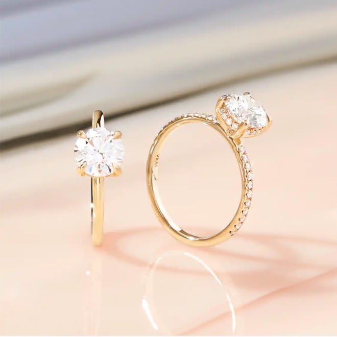 VRAI's round brilliant engagement ring with a classic hidden halo. 