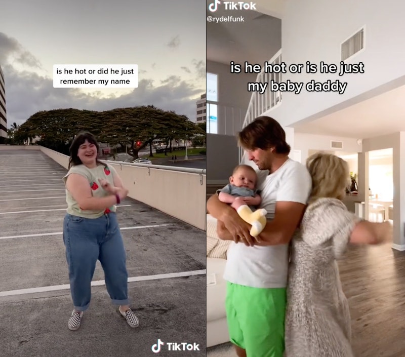 TikTok is he hot or viral trend shows couples complimenting each other and dancing. 