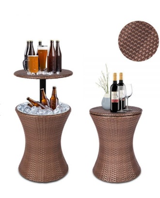Rattan Style Cooler Buckets Bar Table - Brown