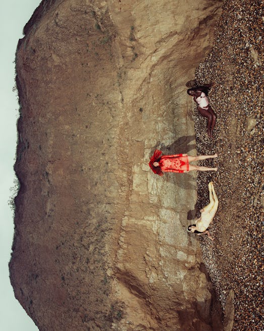 Three models in white, red, and cream swimwear outfits by Dilara Findikoglu