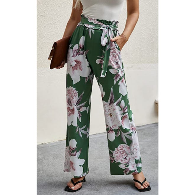 ECOWISH Belted Wide Leg Pants