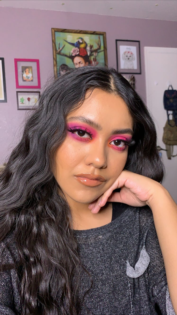 Game Up Winner Diana in vibrant, pink eyeshadow and a glossy lip.