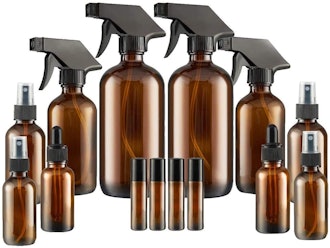 Empty Amber Glass Spray Bottles Set with Labels