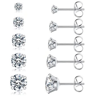 Cubic Zirconia Stud Earrings Set (5 Pairs)