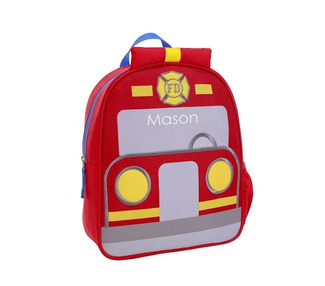 personalized fire truck backpack for little kids from pottery barn kids