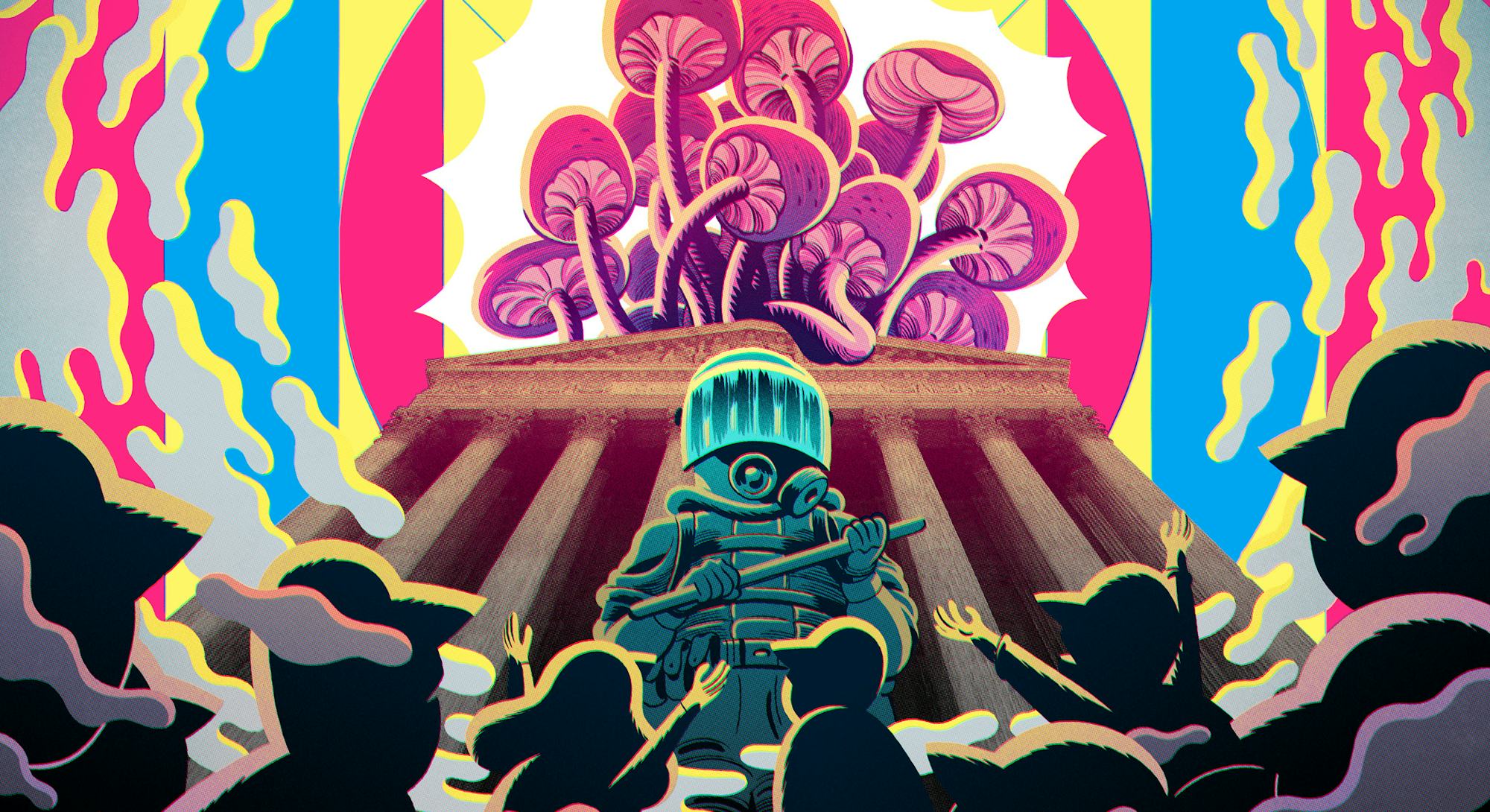 magic mushrooms DEA suit illustration