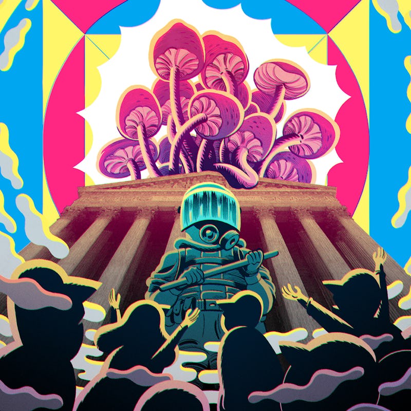 magic mushrooms DEA suit illustration
