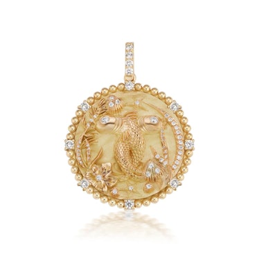 Jumbo Pisces Zodiac Medallion 18k Yellow Gold by Briony Raymond.