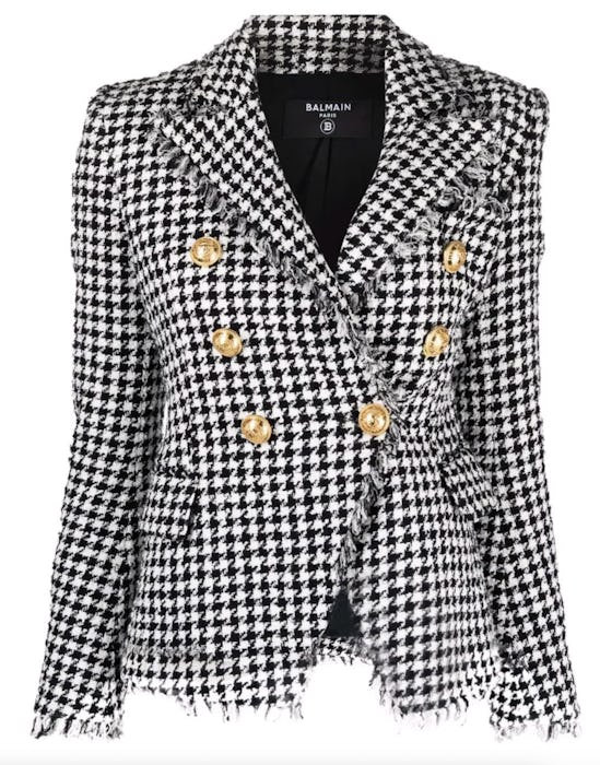 Double-Breasted Houndstooth Tweed Jacket