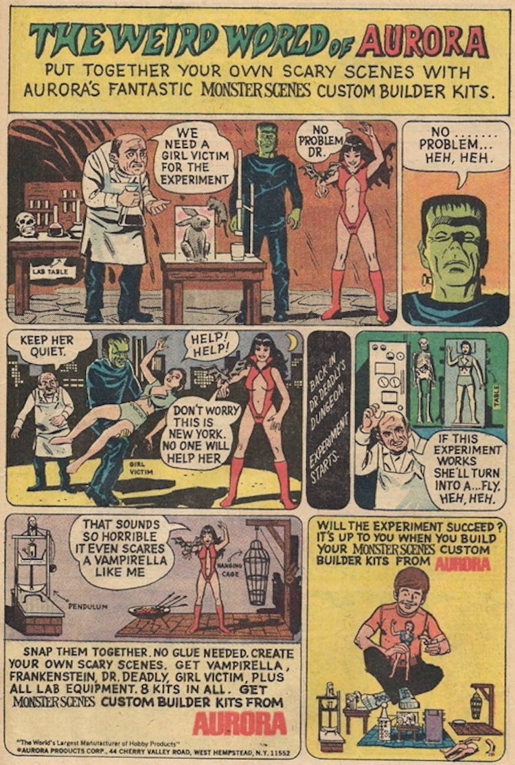 Comic book ad for Monster Scenes referencing Kitty Genovese