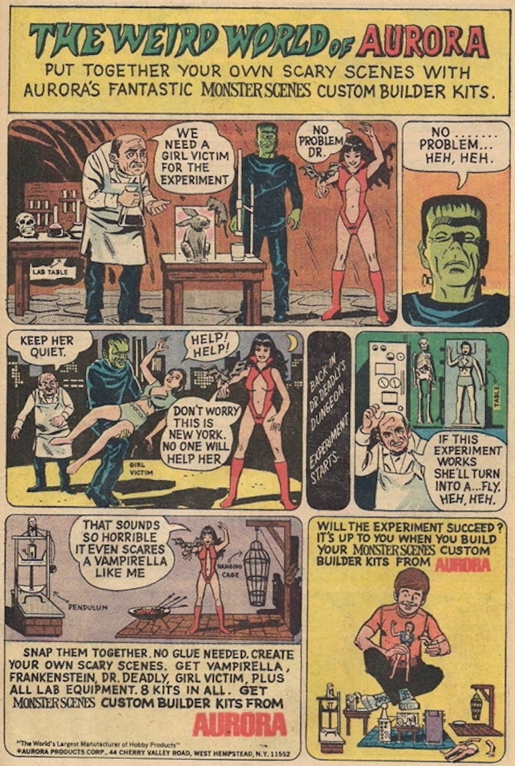 Comic book ad for Monster Scenes referencing Kitty Genovese