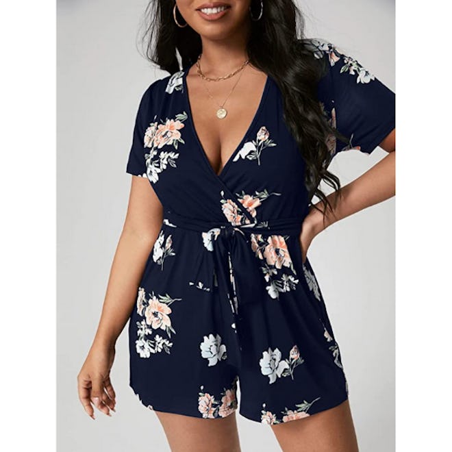 Romwe V Neck Short Sleeve Playsuit