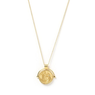 Arms of Eve Aquarius Zodiac Gold Spinner Necklace.