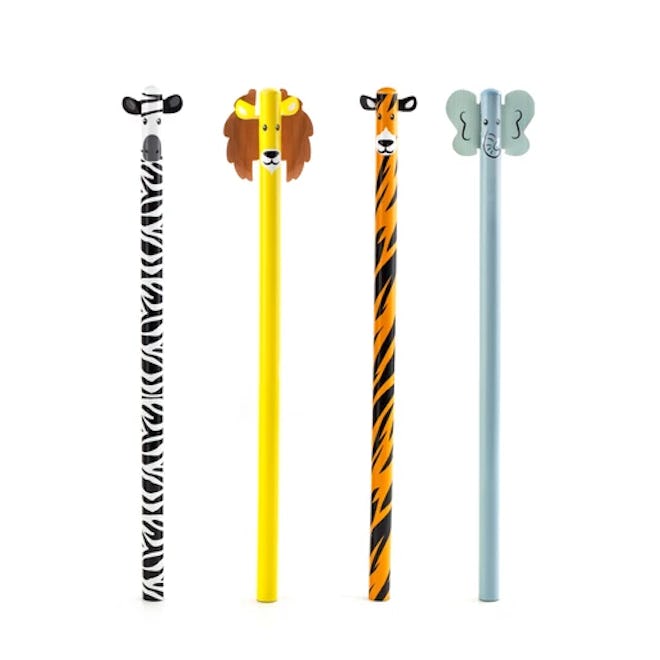 zebra, lion, tiger, and elephant safari pencils from kikkerland