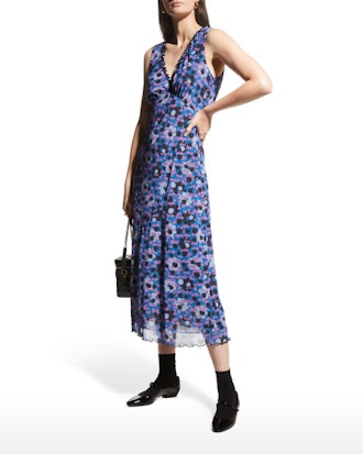 Sapphire Flowers Mesh Midi Dress