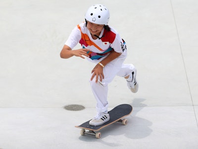 13-year-old Momiji Nishiya during her Olympic skateboarding gold performance